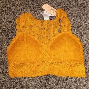 Kathy Lace Bralette Mustard Size S/M NWT